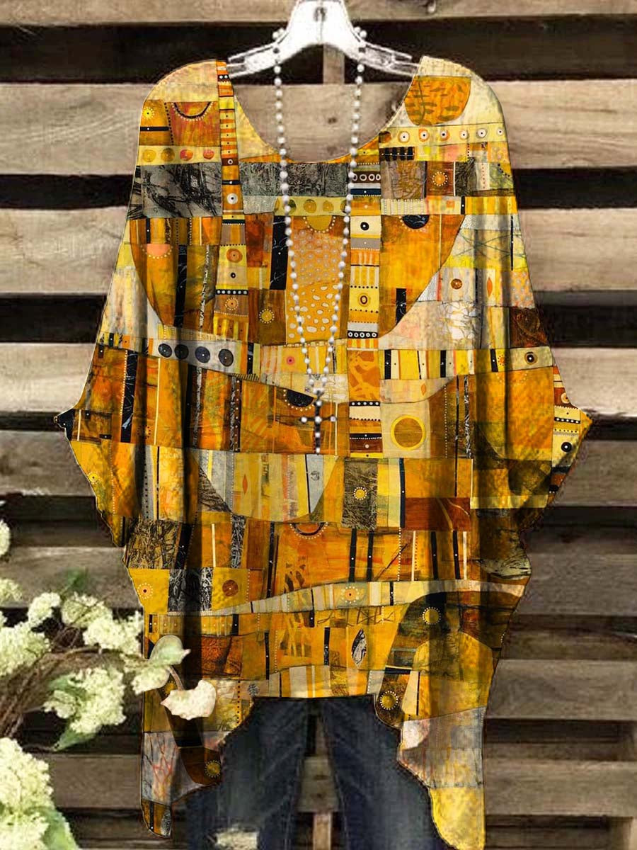 Women's Vintage Art Irregular Print Top