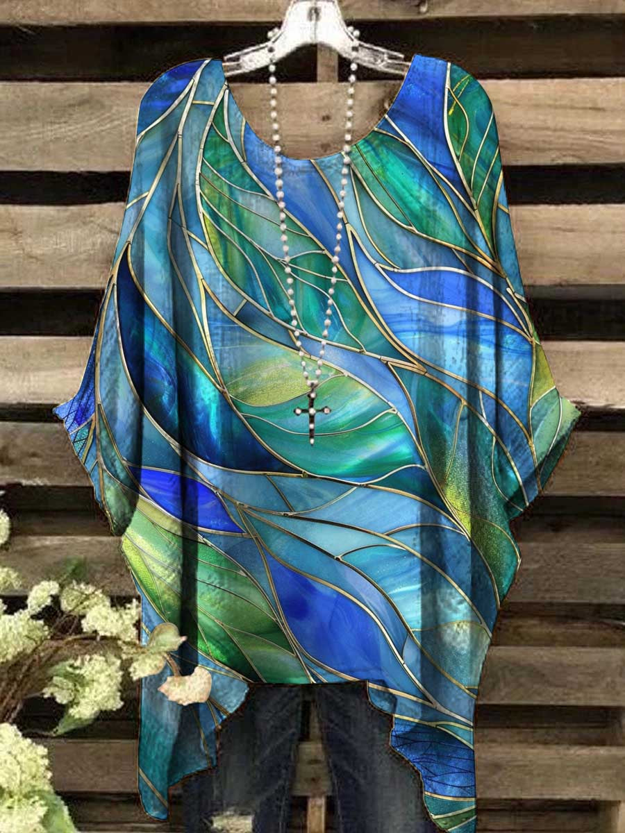 Women's Retro Glass Window Abstract Print Top