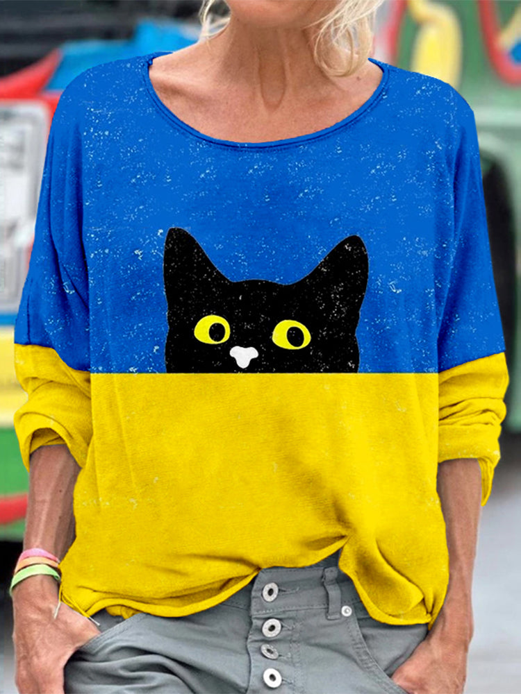 Ukraine Cat Art Print Crewneck Comfy T Shirt