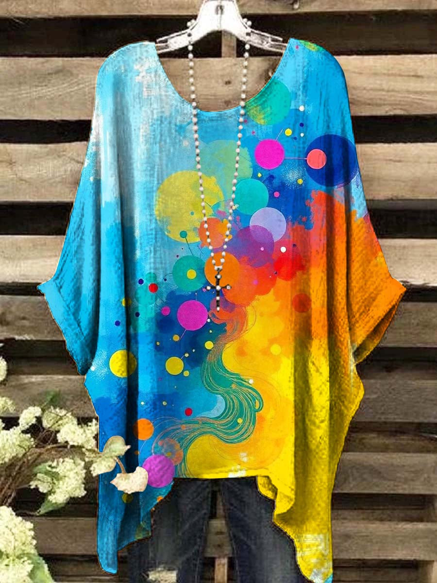 Women's Abstract Rendering Art Patchwork Print Casual Top