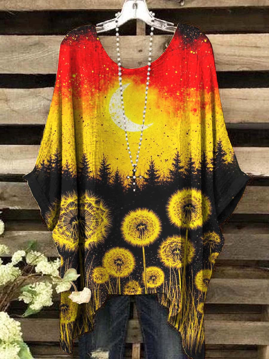 Women's Sunset Dandelion Print Casual Top