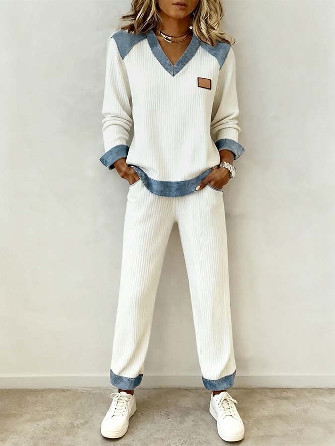 Women'S Casual Contrast Color Stitching Pants Suit