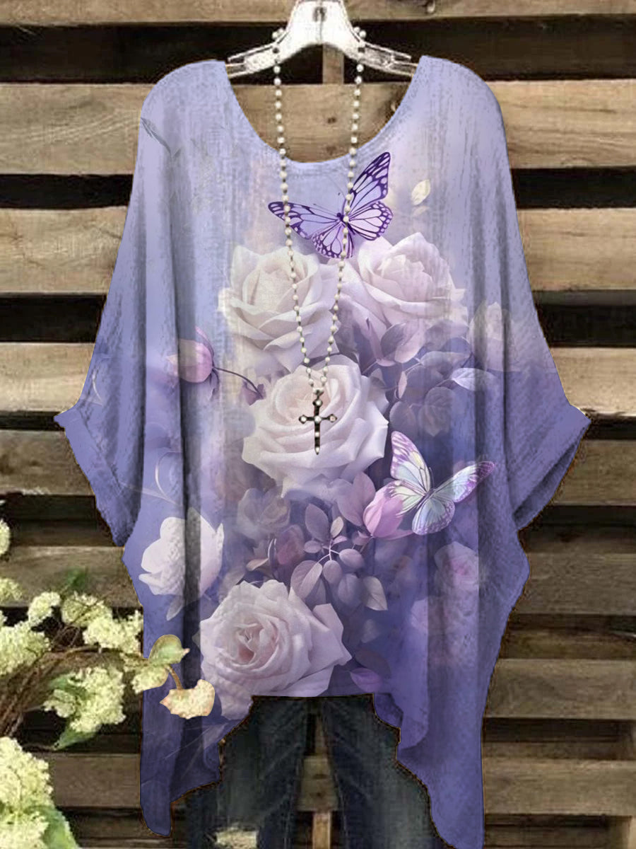Women's Butterfly Floral Design Print Top