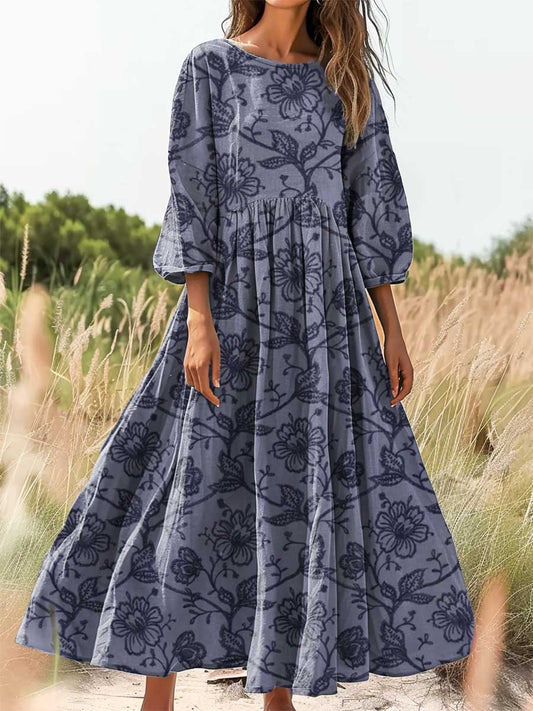 Women's Floral Art Print Cotton Crew Neck Dress