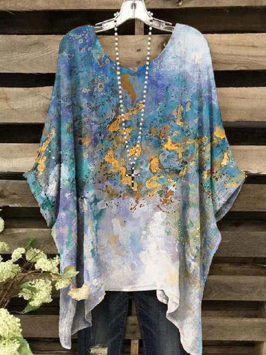 Women's Vintage Abstract Color Swoosh Art Print Crew Neck Top