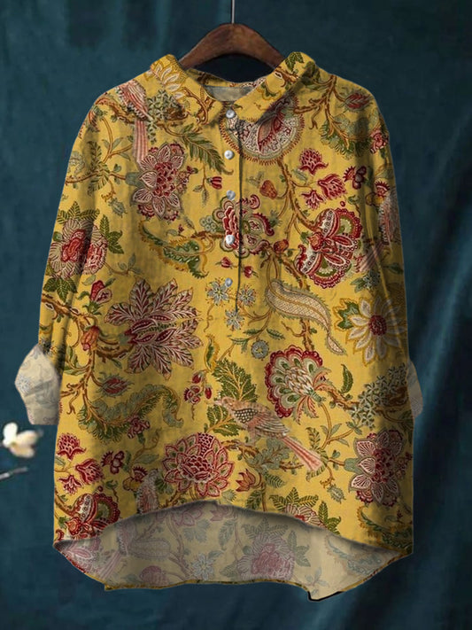 Flowers And Plants Cotton And Linen Shirt