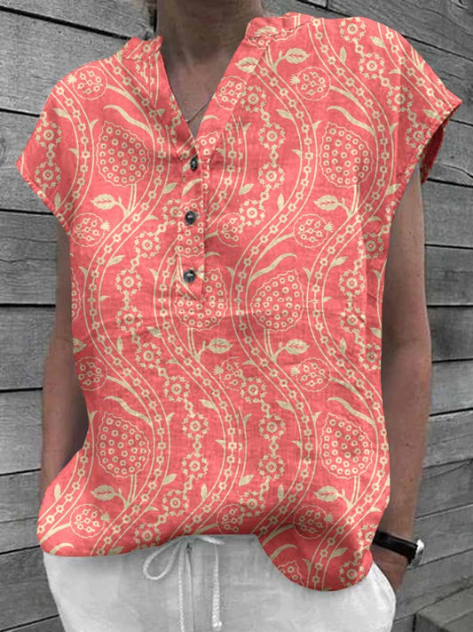 Women's Floral Art Casual Cotton Shirt Tops