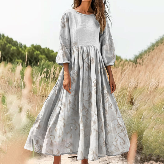 Women's Floral Art Print Cotton Crew Neck Dress
