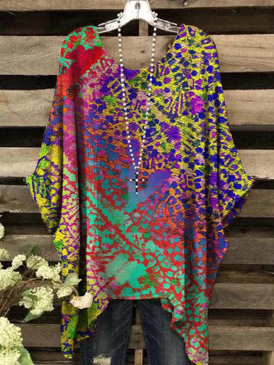 Women's Retro Art Colorful Oil Painting Print Casual Top