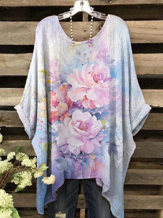 Women's Oil Painting Rose Print Design Top