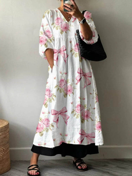 Women's Artistic Rose Holiday Floral Pattern Cotton Dress