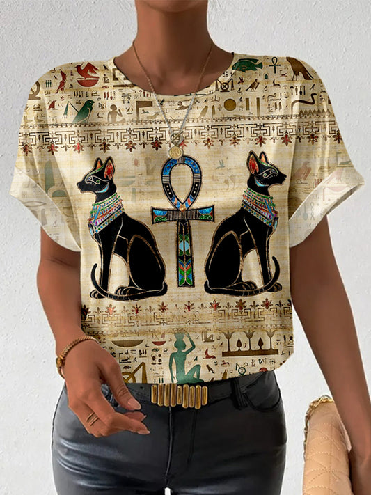 Egyptian Cats And Ankh Cross Vintage Cozy T Shirt