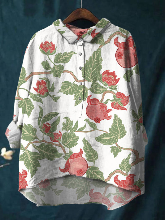 Colorful Watercolor Daisy Print Cotton And Linen Shirt