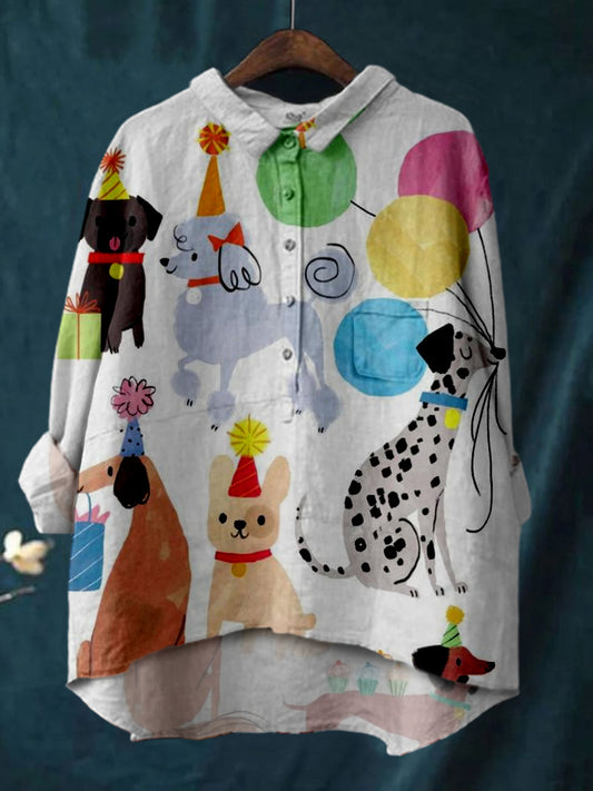Women's Colorful Fun Cartoon Print Linen Cotton Casual Shirt