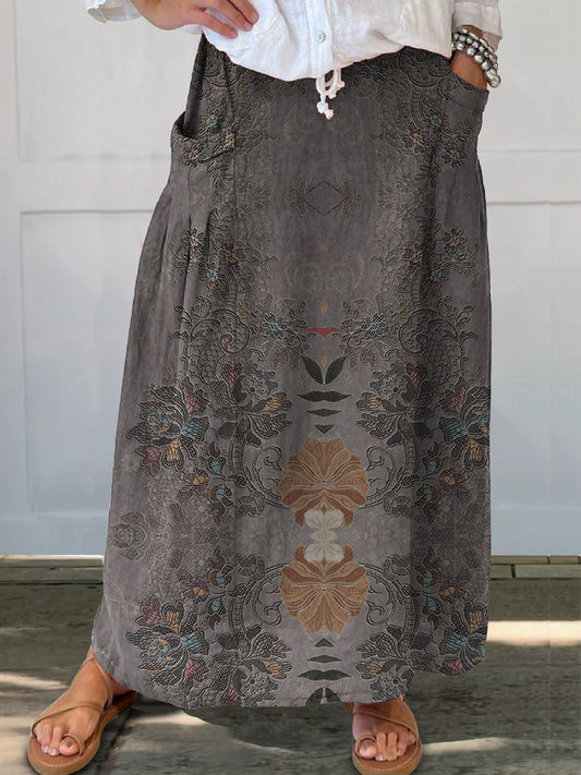 Women's Floral Linen Pocket Half Skirt