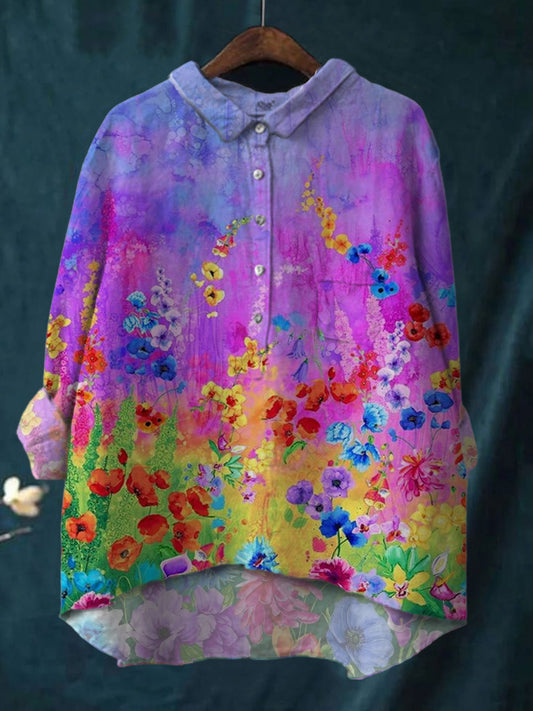 Women's Colorful Small Flower Print Shirt