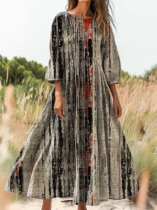 Women's Vintage Bohemian Art Print Flowy Cotton Dress