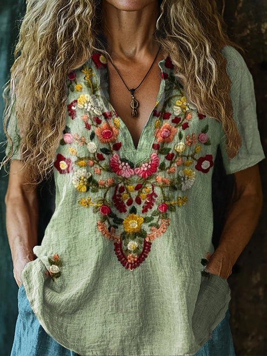 Women's Bohemian Floral Art Print Casual Short Sleeve Comfortable Cott