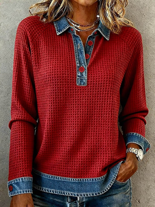 Women's Casual Hooded Contrast Color Panel Top 