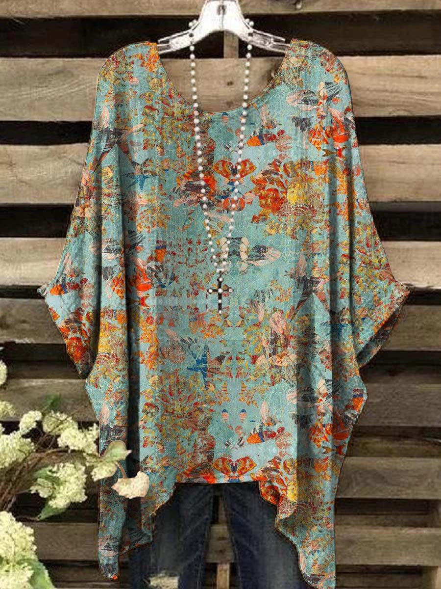 Women's Retro Aged Floral Print Casual Top