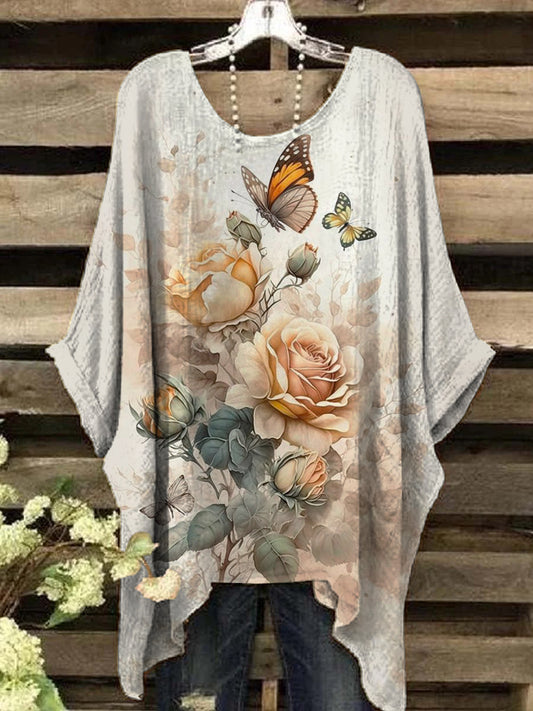Women's Vintage Butterfly Floral Print Design Top