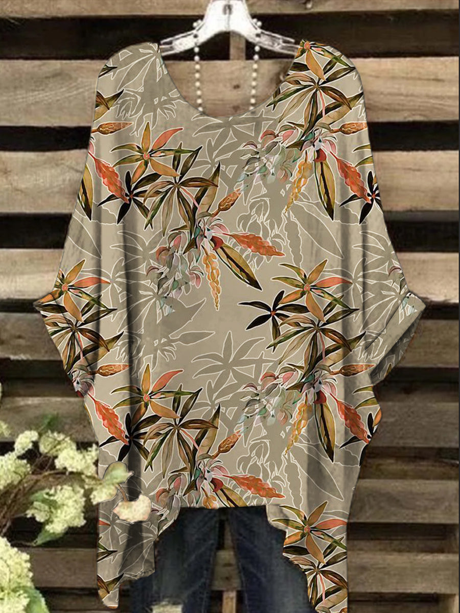 Women's Vintage Bamboo Leaf Print Design Top