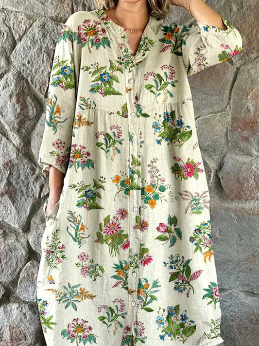Women's Resort Floral Pattern Cotton Shirt Dress