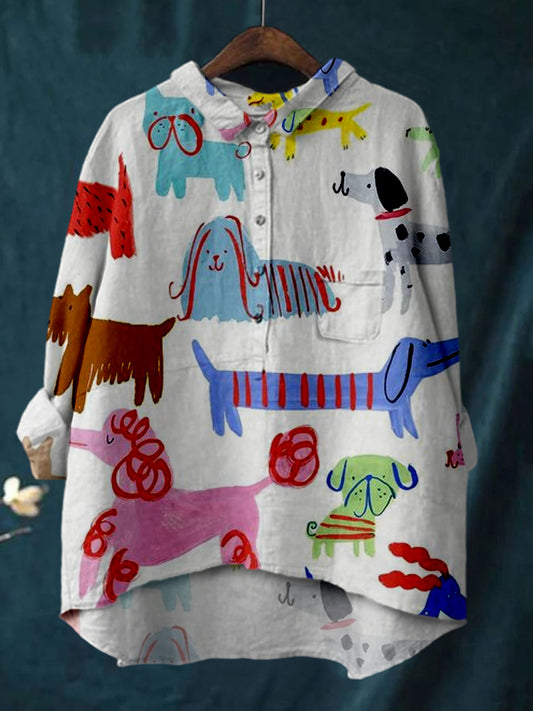 Women's Colorful Cartoon Animals Print Casual Cotton And Linen Shirt
