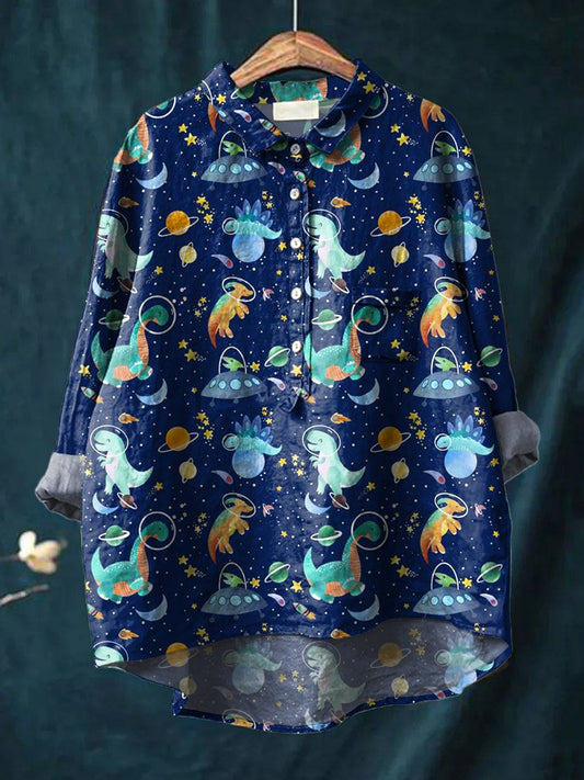 Vintage Lovely Animals Art Print Casual Cotton And Linen Shirt