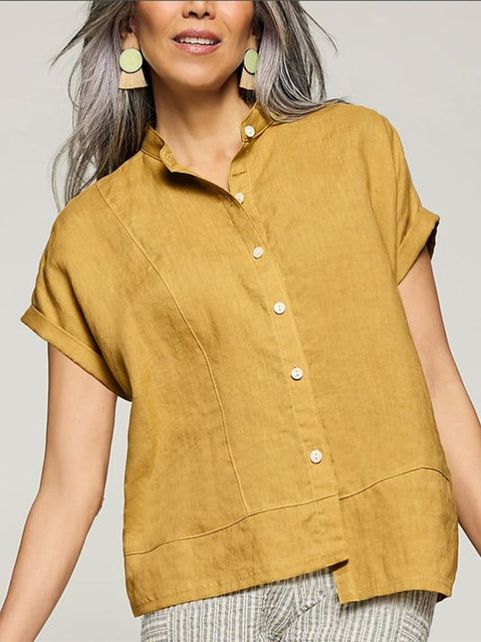 Women's Cotton&Linen Irregular Hem Shirt 
