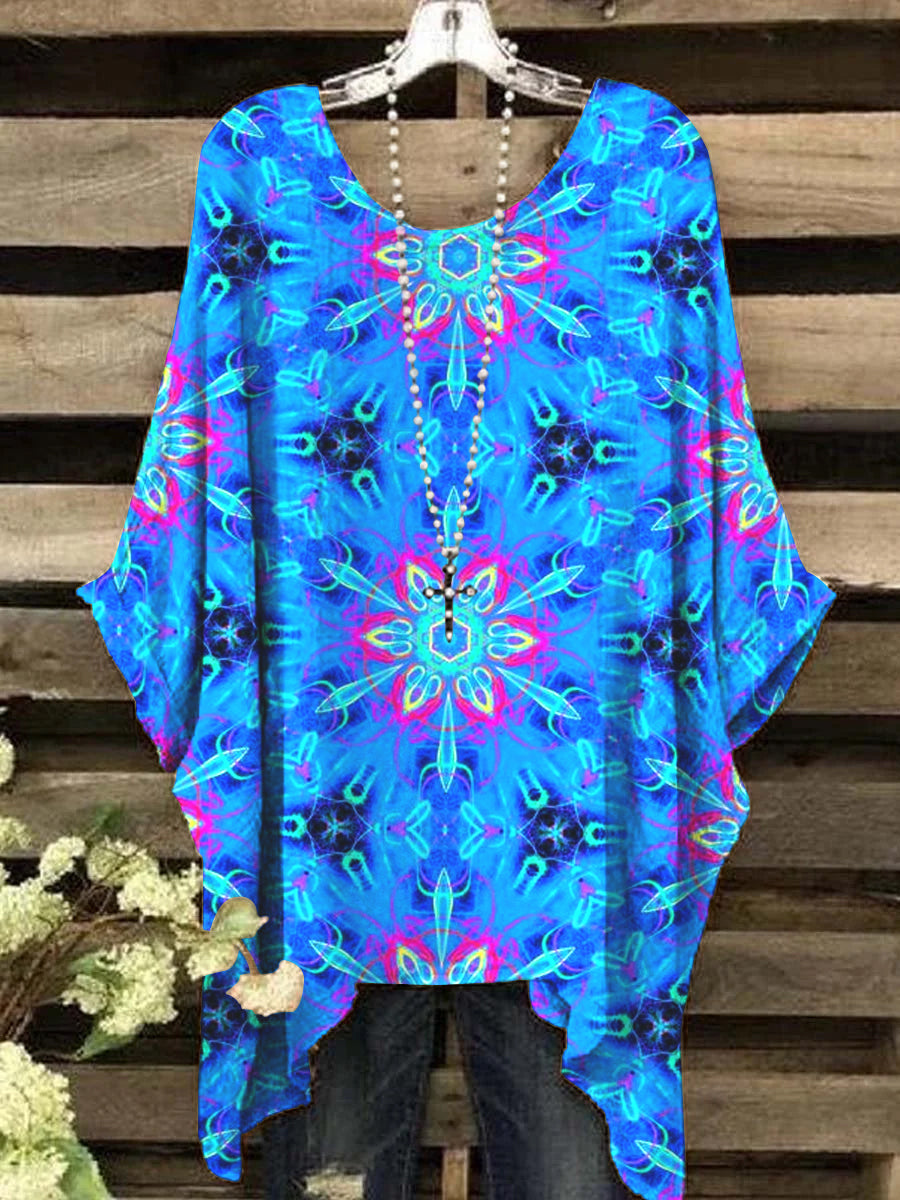 Women's Vintage Art Irregular Pattern Crew Neck Top