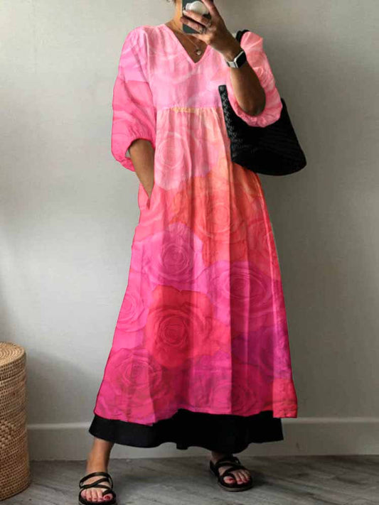 Women'S Rose Gradient Pattern Cotton Dress