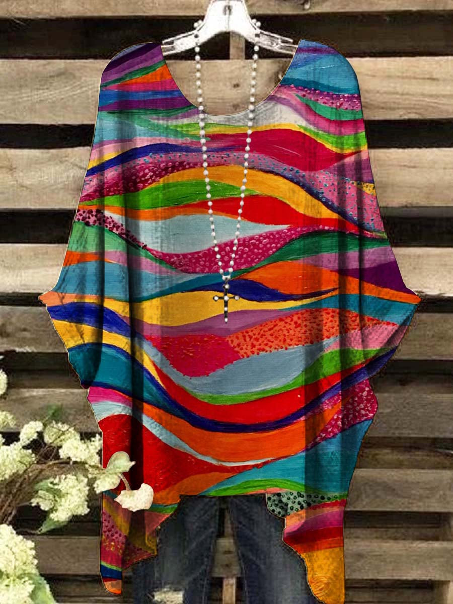 Women's Art Abstract Wave Print Casual Top