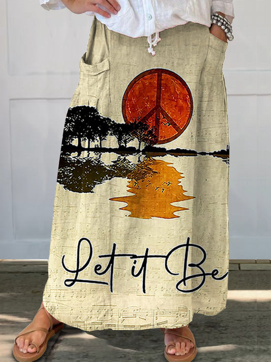 Women's Hippie Whisper Words Of Wisdom Print Linen Pocket Skirt