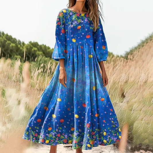 Women's Floral Art Print Cotton Crew Neck Dress