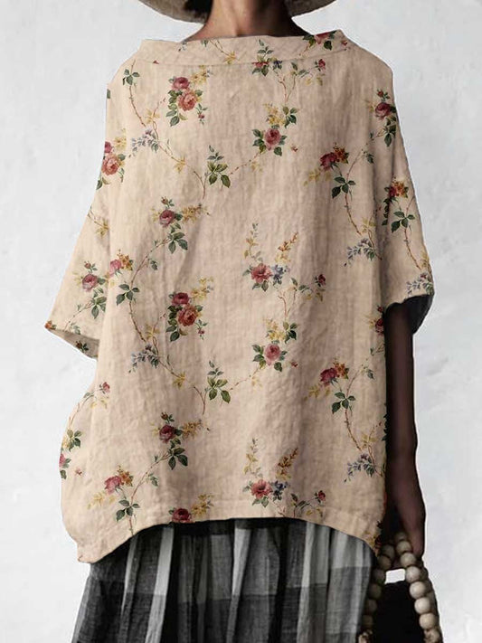Women's Classic Floral Cotton and Linen Top