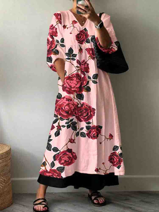 Women'S Holiday Rose Floral Pattern Cotton Dress
