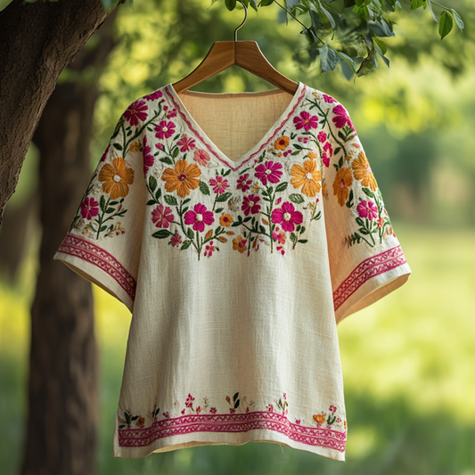 Women's Bohemian Vacation Floral V-neck T-shirt