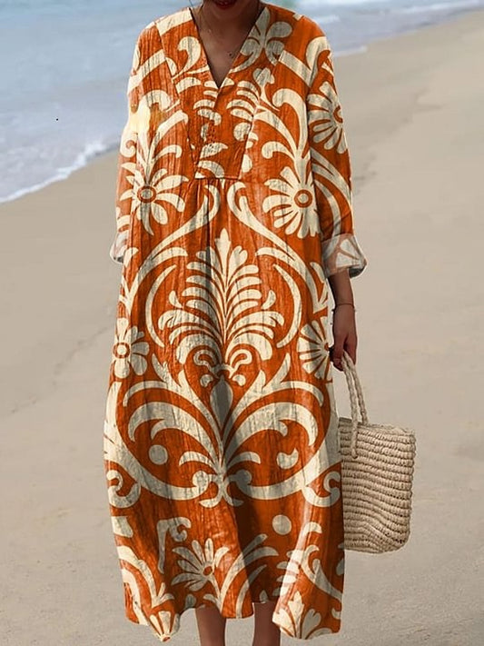 Women's Symmetrical Art Flowers Print Casual Dress