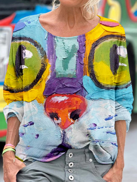 Funny Cat Face Painting Crewneck Cozy T Shirt