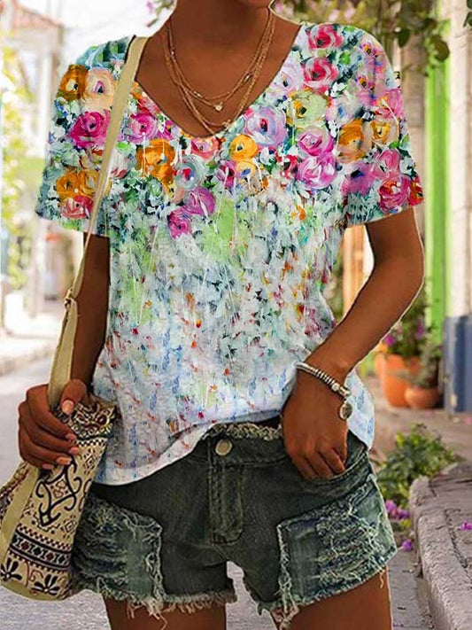 Casual Simple Floral Print T-Shirt