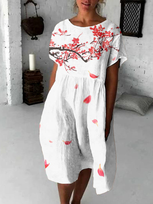 Cherry Blossom Japanese Flowy Midi Dress