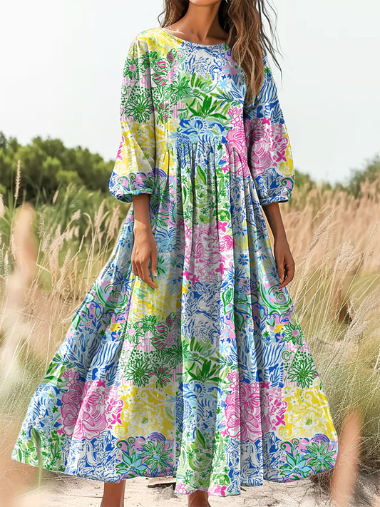 Women's Art Painting Hippie Print Long Sleeve Dress