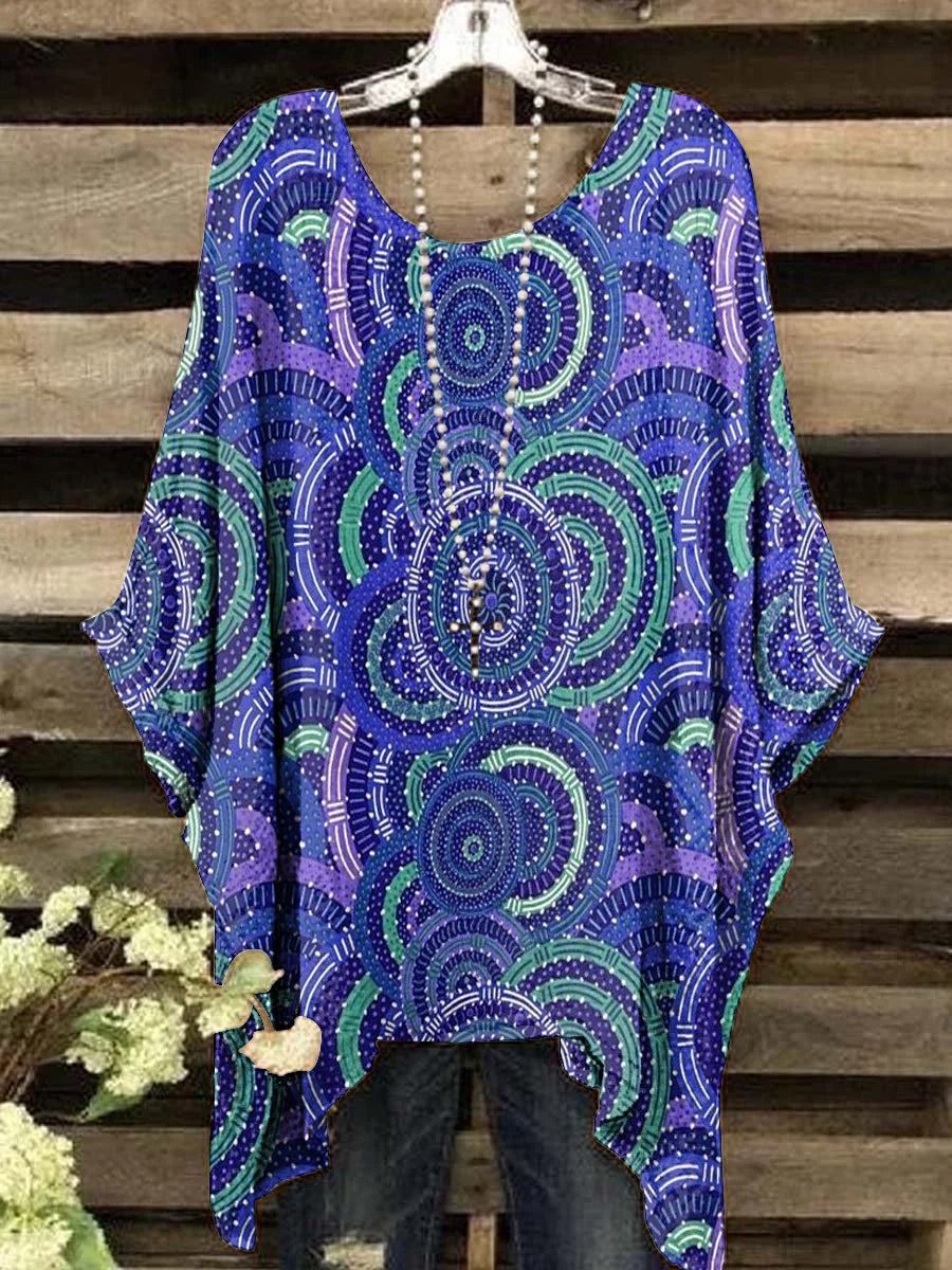 Women's Vintage Ethnic Circle Pattern Round Neck Top