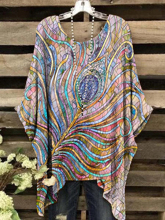 Women's Vintage Abstract Peacock Feather Pattern Top