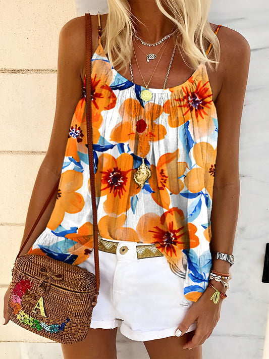 Women's Vacation Vintage Florals Art Print Tank Top