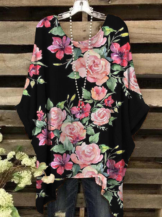 Women's Rose Floral Abstract Pattern Design Print Top