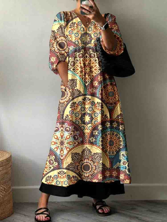 Women'S Retro Floral Pattern Pattern Cotton Dress
