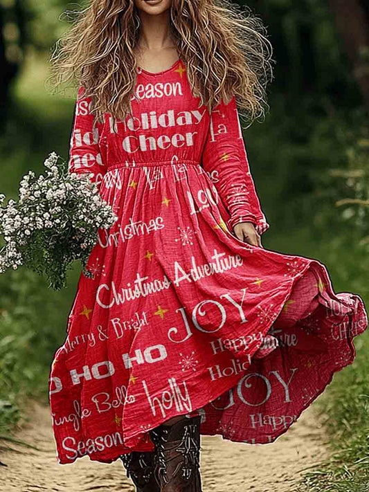 Women's Christmas Pattern Cotton and Linen Dress