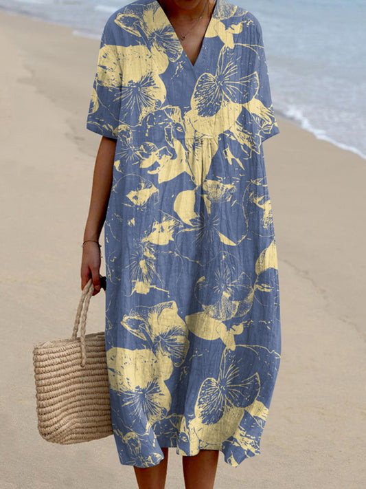 Gradient Floral Pattern V-Neck Women'S Dress